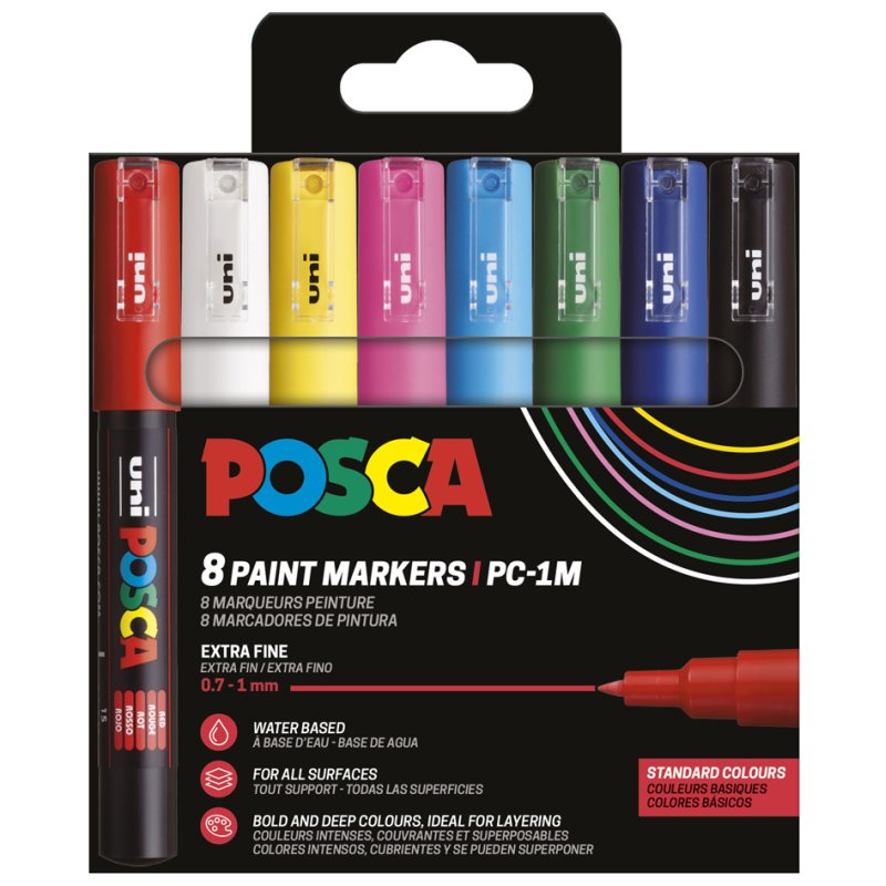 POSCA marqueurs à pigments PC1MC, 0,7-1,0 mm, noir/blanc/or/argent, 4 pièces